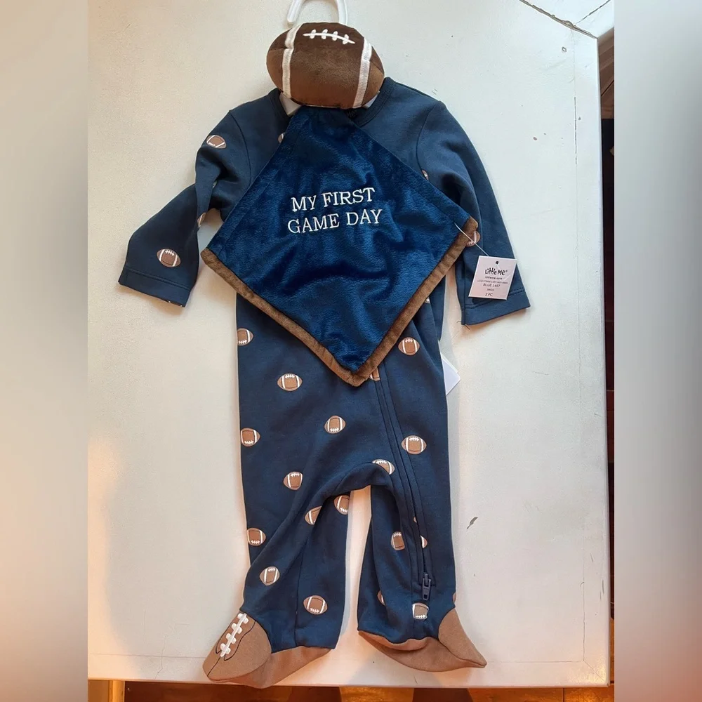 Blue Football Baby Onesie with Bib My First Game Day